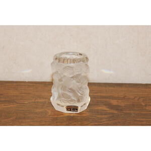 Vintage Weil Barolac Czech Art Deco Frosted Glass Small Vase Cherub Design